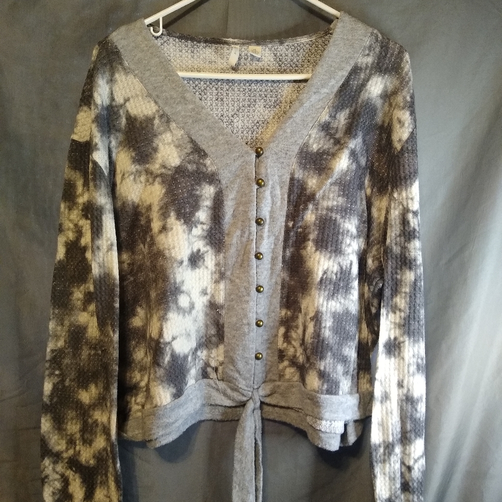 Est 1946 Gray Tie-dye Crop Cardigan With Copper Buttons
